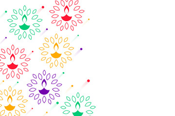 colorful artistic diwali diya white backdrop with empty space