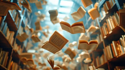 Books Floating in a Library