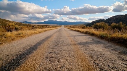 穏やかな砂漠の風景の地平線まで続く果てしない開けた道