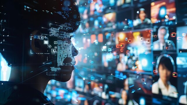 Person's silhouette is surrounded by a digital network representing the interconnectedness of our virtual world.