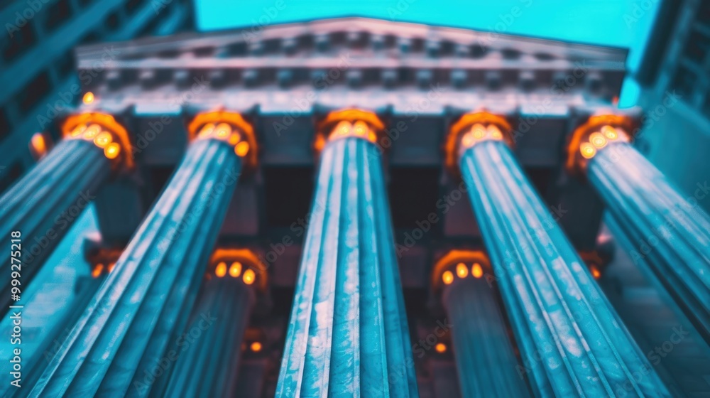 Poster evaluate the potential of investing in financial services with a deep depth of field showcasing the 