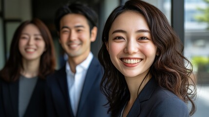Obraz premium 春を喜ぶオフィスワーカーたち：企業の成功のためのプロフェッショナルなチームスピリット