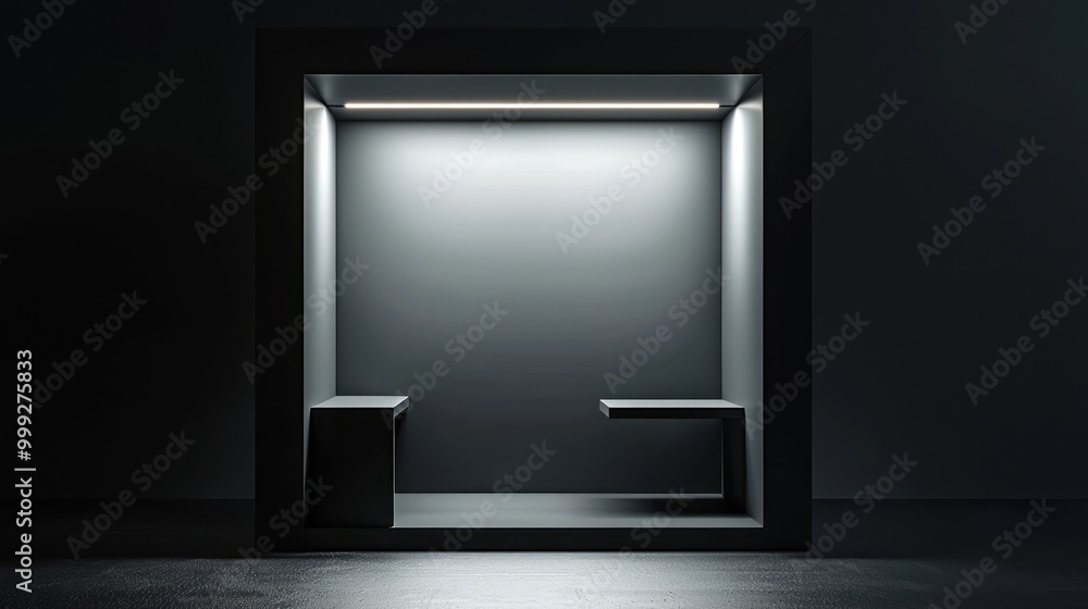 Poster a minimalist booth icon with simple lines and a sleek design.