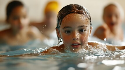 Obraz premium 日本の子供水泳教室：春の学習体験