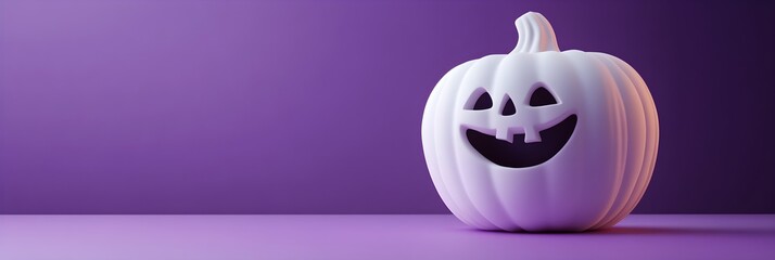 3D style Halloween pumpkin ghost on purple background