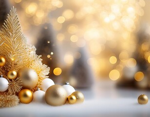 Fototapeta premium Elegant gold and white Christmas background with depth of field for a luxurious winter theme