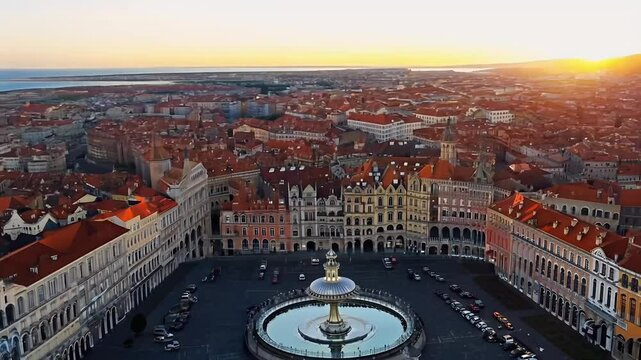 4K drone featuring landmarks such PiazzFerrari Palace Doges sunset perfect urban travel architectural aerial genoa panorama sea tour tourism landmark city