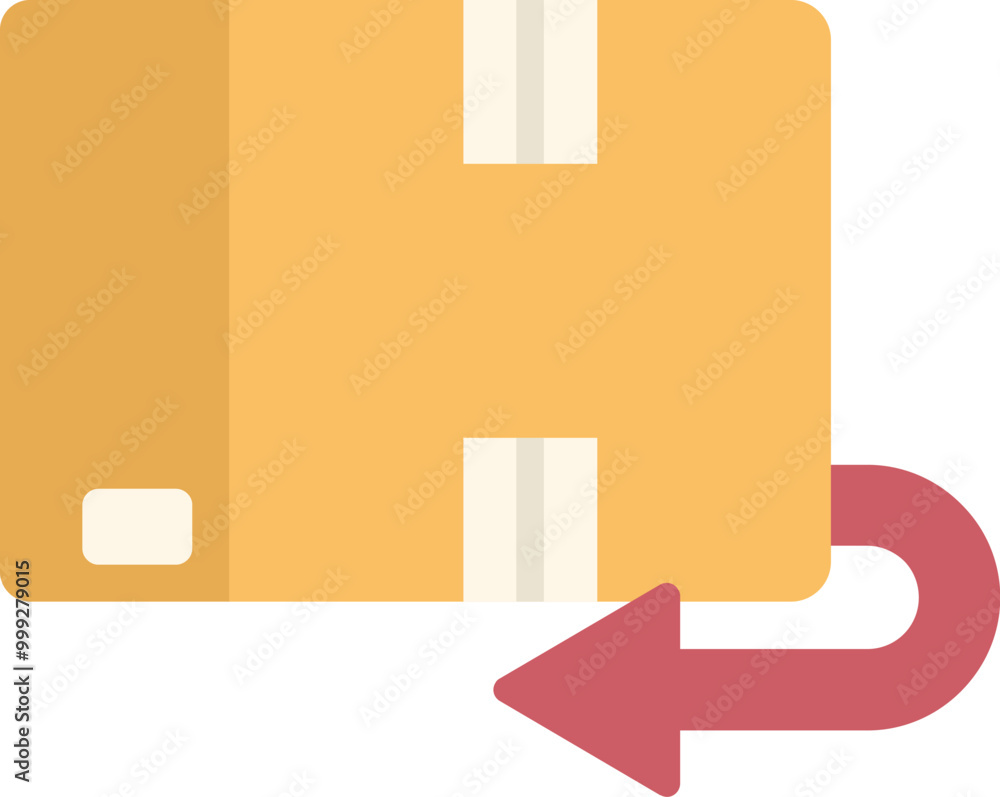 Poster simple icon of an ecommerce return, showing a cardboard box with a curved arrow pointing left