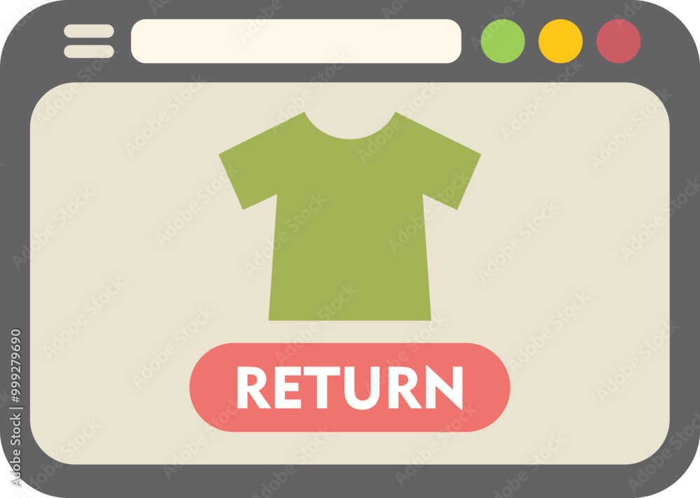 Poster online clothing return process with web browser window displaying t shirt icon