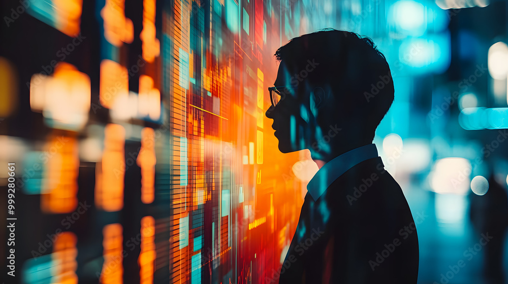 Poster silhouette of businessman with colorful data visualization