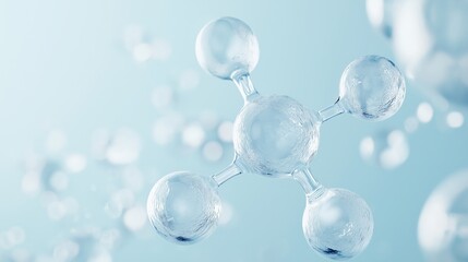 Close-up of the molecular structure, a water molecule on a light blue background