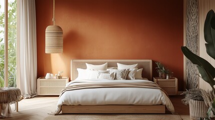 Orange bedroom in Scandinavian style Patterned mattress set