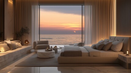 Interior design of a luxurious room by the sea