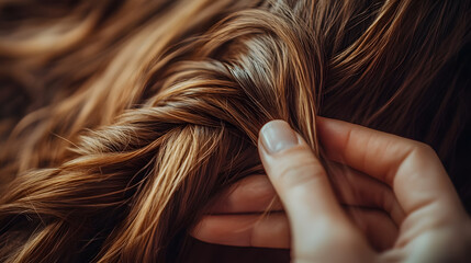 Obraz premium Hand Braiding Beautiful Brown Hair Texture