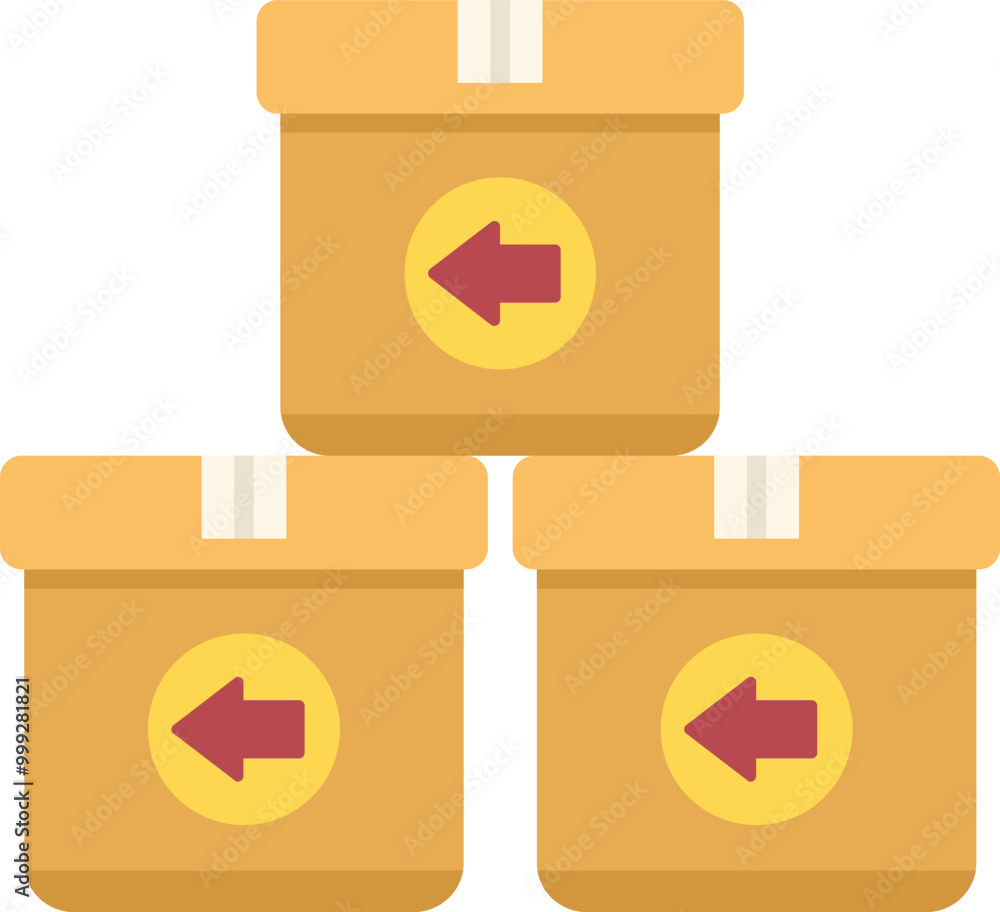 Poster stacked cardboard boxes with return arrow symbol indicating returned products