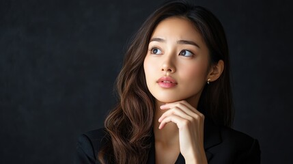 物思いにふける日本のビジネスウーマンの表情 - ビジネス用のプロフェッショナルなポートレート