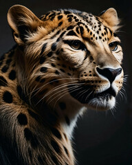 Fototapeta premium professional photo of leopard side view in a dark room black background close up