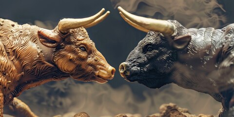 Bitcoin with Bull vs Bear Background, Highlighting the Tug-of-War in Cryptocurrency Markets.