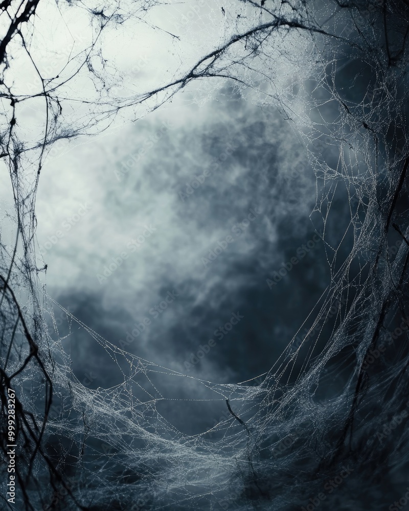 Poster spooky spider webs creating a frame for a haunting background