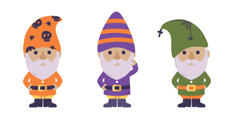 Set collection of halloween gnomes isolated on white background