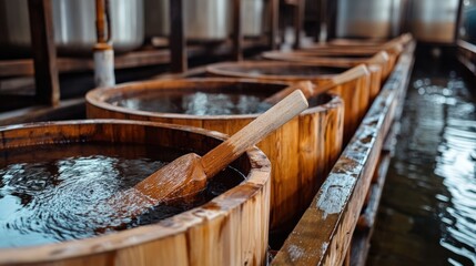春をイメージした料理体験のための日本の伝統的な醤油醸造