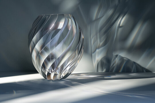 A Stunning Glass Object on a Simple Table &ndash; Side Lighting Enhances the Transparency and Unique Shadows of the Glass, Creating a Captivating Visual That Inspires Design and Art