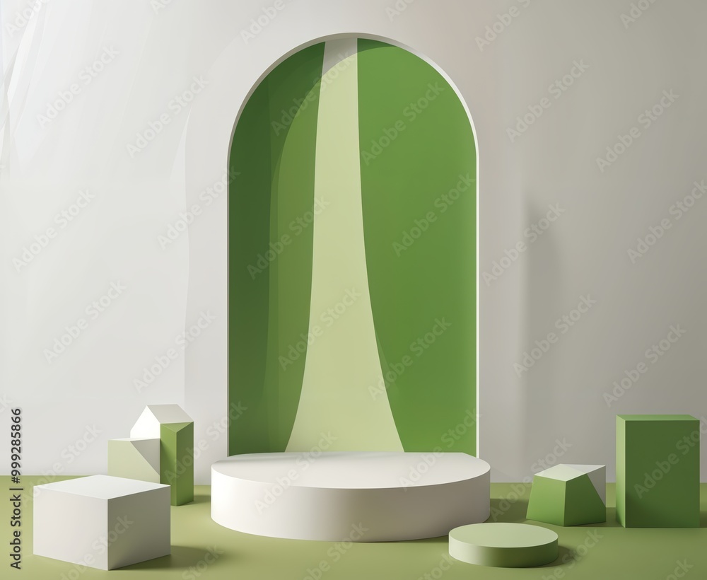 Poster green and white geometric abstract background featuring curved architecture and shapes suitable for 