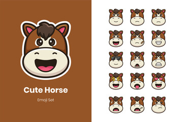Cute horse cartoon emoji set