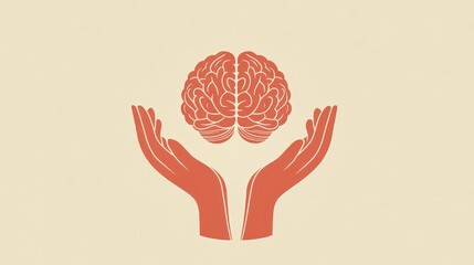 A logo design for mental health foundation with hands supporting a brain, symbolizing care and nurturing