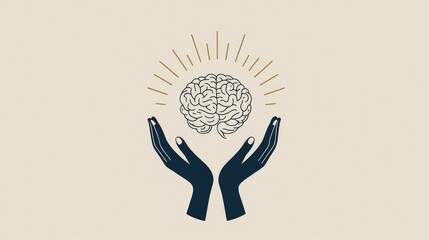 A logo design for mental health foundation with hands supporting a brain, symbolizing care and nurturing