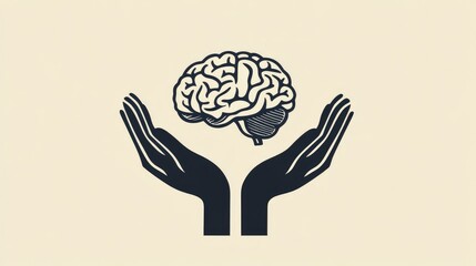 A logo design for mental health foundation with hands supporting a brain, symbolizing care and nurturing