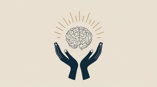 A logo design for mental health foundation with hands supporting a brain, symbolizing care and nurturing