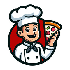 Chef with pizza mascot cartoon logo vector