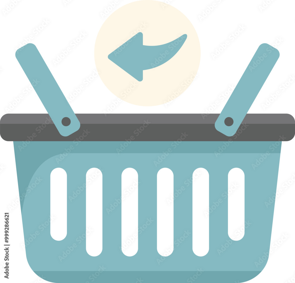 Aufkleber shopping basket icon with left arrow pointing inside, concept of adding items to an online shopping 