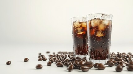Cold drink coffee advertisement with retro style engraving over white background in 3d illustration