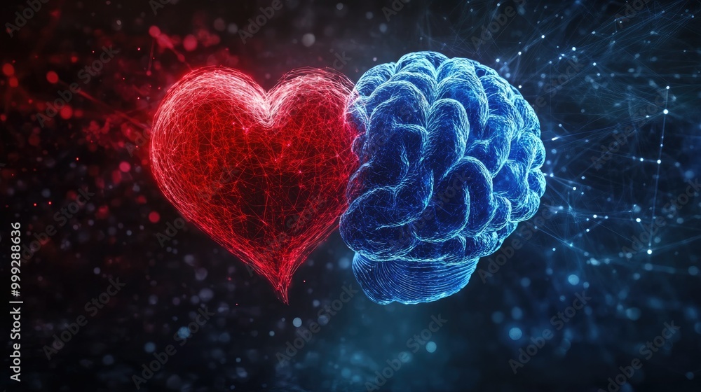 Aufkleber a visual metaphor of a brain and heart interlinked, symbolizing the relationship between emotional i