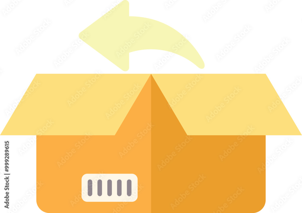 Poster opened cardboard box with an arrow pointing inside, symbolizing the process of returning a package
