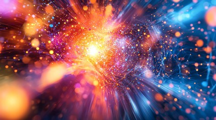 Naklejka premium Energetic Quantum Tunneling Illustration with Vibrant Particles and Abstract Shapes