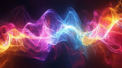 Fototapeta premium Quantum Resonance Visualization: Vibrant Energy Waves Interconnecting Particles in Colorful Medium