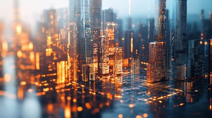 Obraz premium Quantum Structures: Futuristic Cityscape of Superposition and Entanglement
