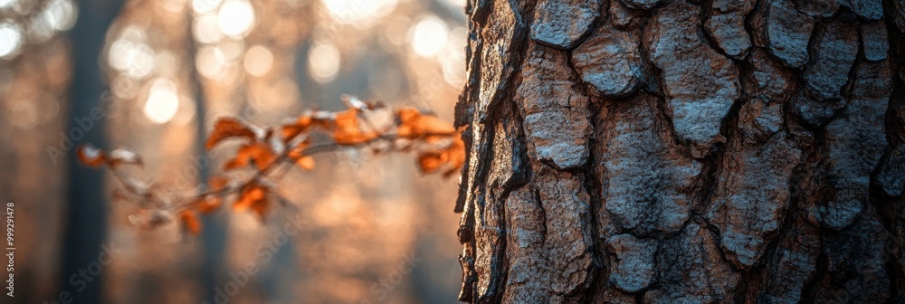 Poster intricate bark patterns in deciduous forest, close-up view showcasing texture and detail against a s