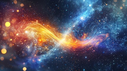 Naklejka premium Quantum Coherence Symphony: Synchronized Cosmic Particles in Vibrant Energy Dance