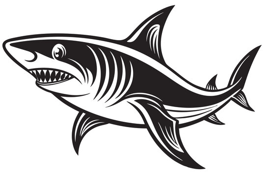 recommend clip art: Shark line art silhouette vector isolated on a white background