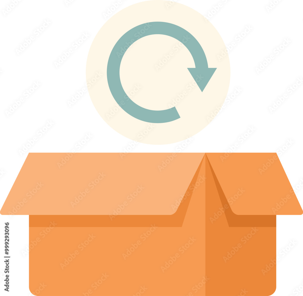 Poster opened cardboard box with a return symbol floating above it, symbolizing product returns