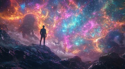 Obraz premium Quantum Quest: Scientists Journey Through Vibrant Energy Fields to Unravel New Realms of Exploration