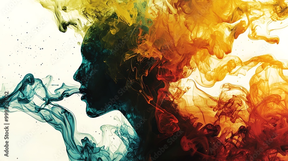 Poster colorful ink swirls in water, creating psychedelic patterns and textures in an abstract liquid art p