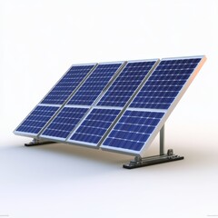 Solar panels on a metal frame, isolated on a white background.