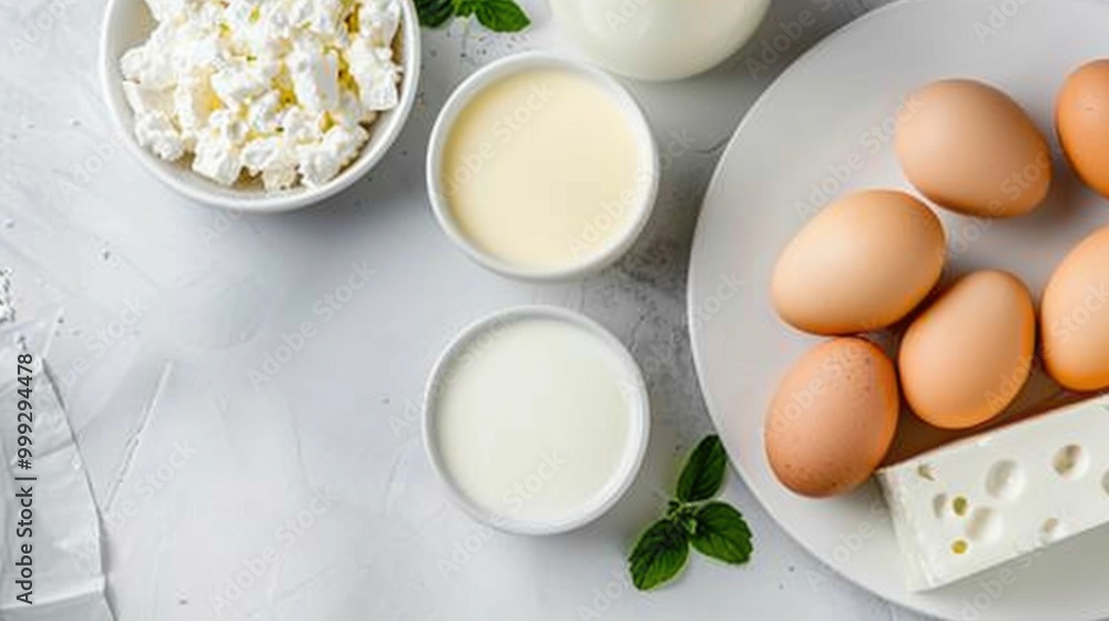 Aufkleber nutritious dairy products like cheese eggs milk and yogurt with high calcium and vitamin d content a