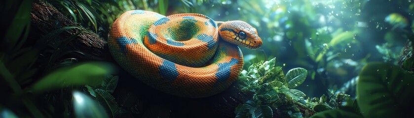 Fototapeta premium Colorful Snake in Lush Green Environment