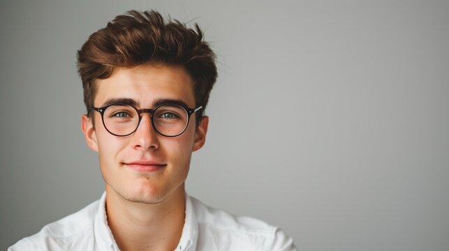 Smiling Young Man with Glasses in Professional Portrait Photograph for Business or Social Media Profile